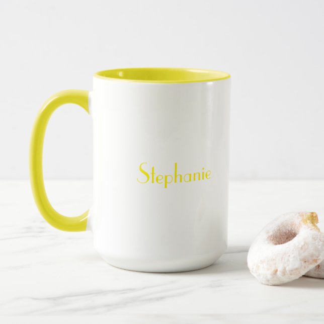 Yellow White Elegant Custom Name Mothers Day Gift  Mug (With Donut)