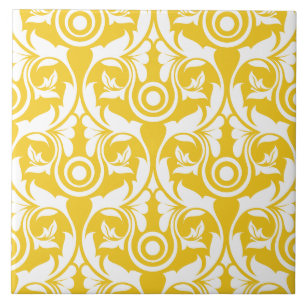 Yellow &white elegant floral pattern tile