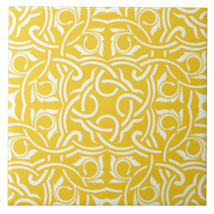 Yellow &white elegant intricate floral pattern tile