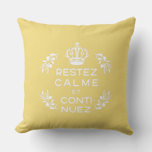 yellow white emblem French Keep Calm and Carry On Cushion (Front)