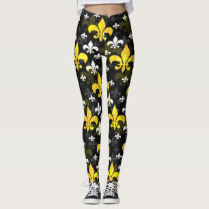 Yellow White Fleur De Lis  Leggings