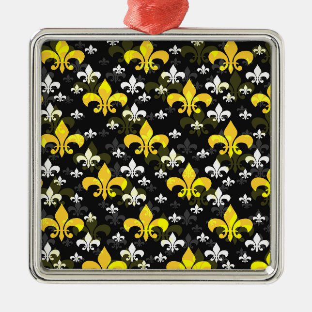 Yellow White Fleur De Lis  Metal Tree Decoration (Front)