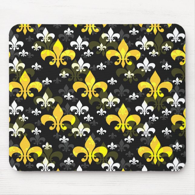 Yellow White Fleur De Lis  Mouse Mat (Front)