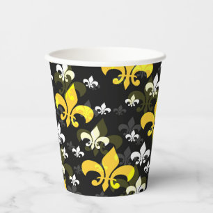 Yellow White Fleur De Lis Paper Cups