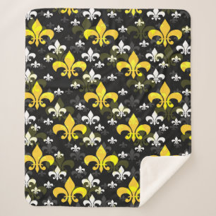 Yellow White Fleur De Lis Sherpa Blanket