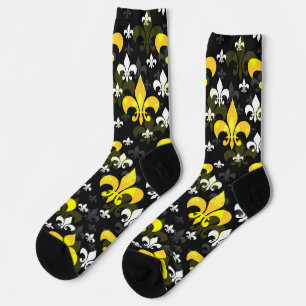 Yellow White Fleur De Lis  Socks