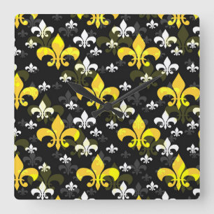 Yellow White Fleur De Lis  Square Wall Clock