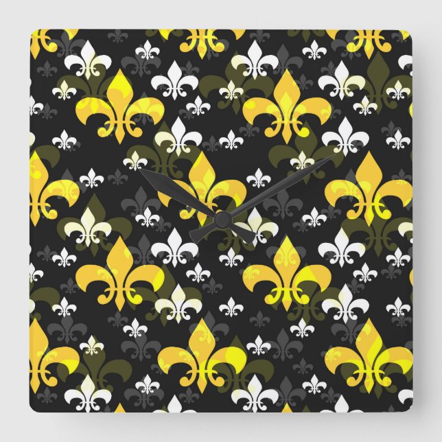 Yellow White Fleur De Lis  Square Wall Clock (Front)