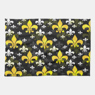 Yellow White Fleur De Lis  Tea Towel