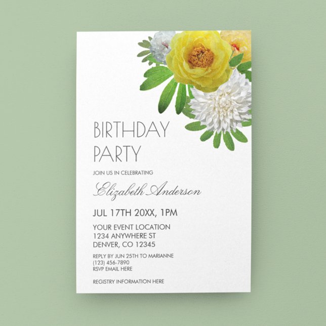 Yellow & White Floral Birthday Party Invitation (Creator Uploaded)