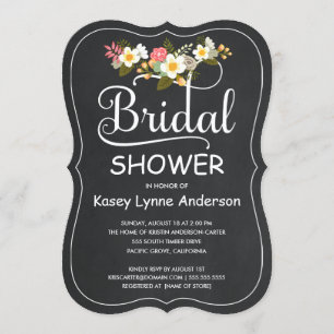 Yellow & White Floral Chalkboard Bridal Shower Invitation