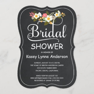 Yellow & White Floral Chalkboard Bridal Shower Invitation