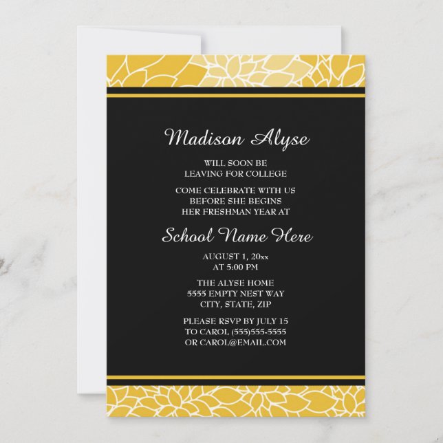 Yellow White Floral College Trunk Party Invitation (Front)