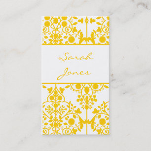Yellow White Floral Damask Business Card