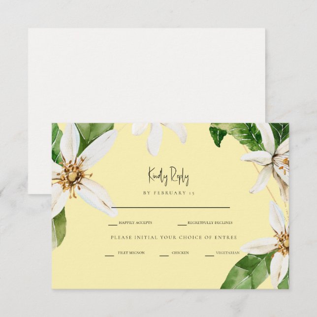 Yellow White Floral Dinner Options RSVP Card (Front/Back)