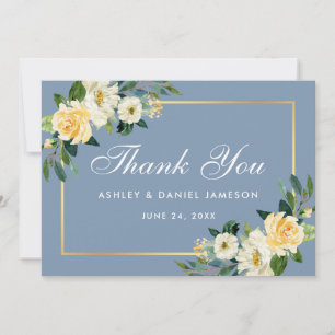 Yellow White Floral Dusty Blue Wedding Thank You Card