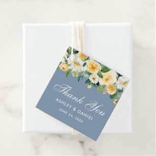 Yellow White Floral Dusty Blue Wedding Thank You Favour Tags