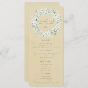 Yellow White Floral Easter Wreath Flat 4 Course Menu
