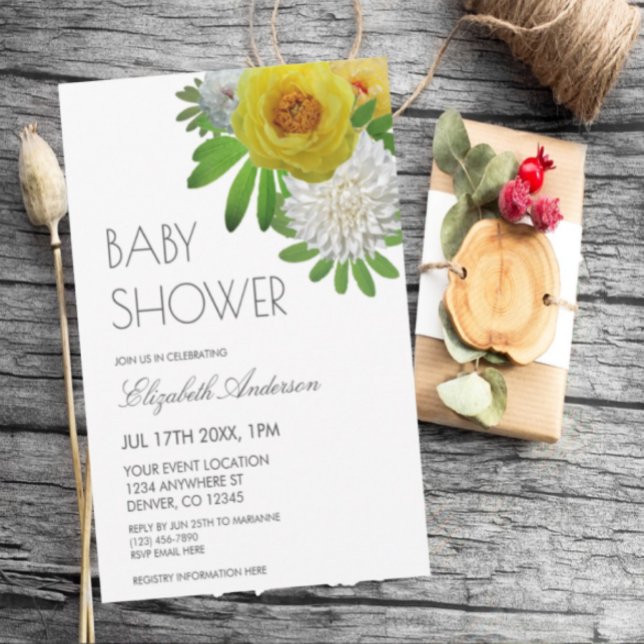 Yellow & White Floral Gender Neutral Baby Shower Invitation (Creator Uploaded)