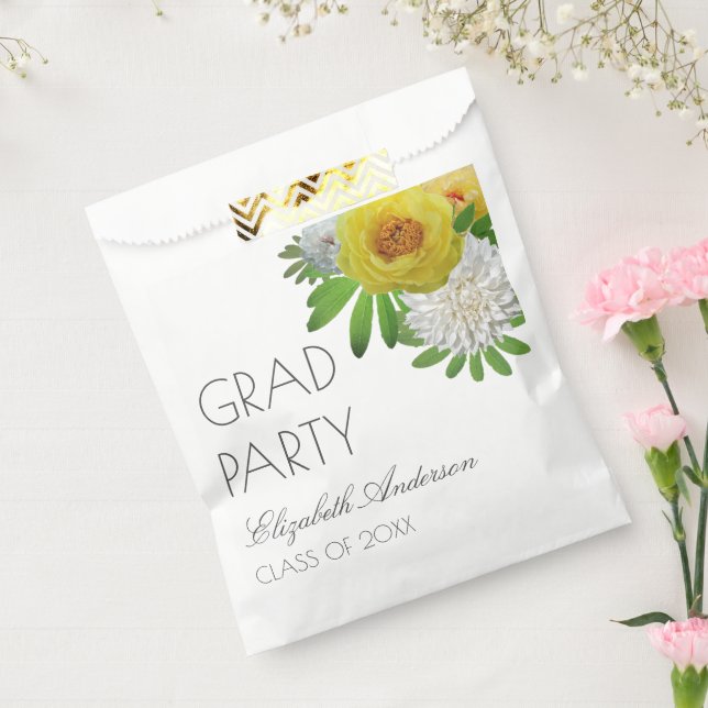 Yellow & White Floral Graduation Party Favour Bags (Sealed)