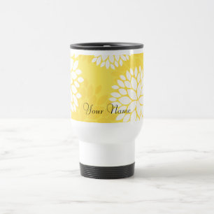 Yellow White Floral Monogram Pattern Travel Mug