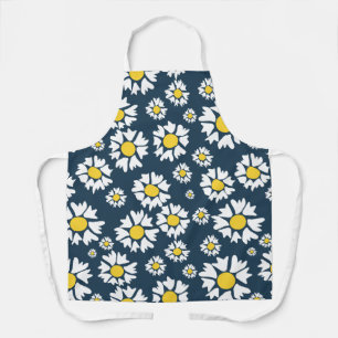 yellow & white Floral on blue All-Over Print Apron