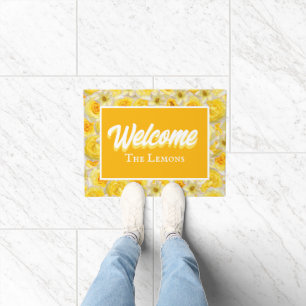 Yellow & White Floral Personalise Entryway Welcome Doormat