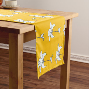 Yellow White Floral Short Table Runner