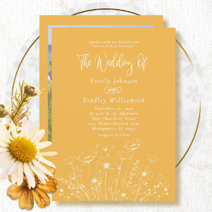 Yellow White Floral Wildflower Simple Wedding Invitation
