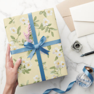 Yellow White Flowers Birthday Wrapping Paper