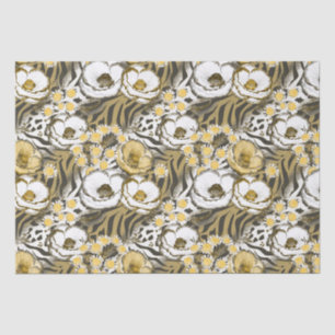 Yellow, white flowers on a tiger background tissue paper