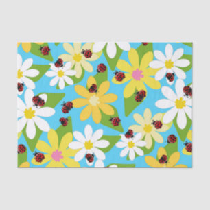Yellow White Flowers Red Ladybug Beetle Tissue Paper