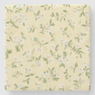 Yellow White Flowers Stone Coaster