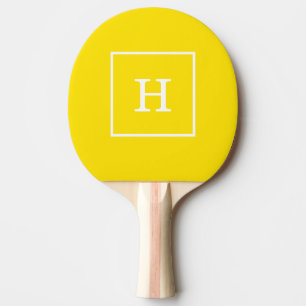 Yellow White Framed Initial Monogram Ping Pong Paddle