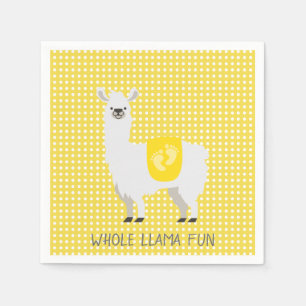 Yellow & White Gender Neutral Llama Baby Shower Napkin