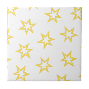 Yellow White Geometric Stars Pattern Tile