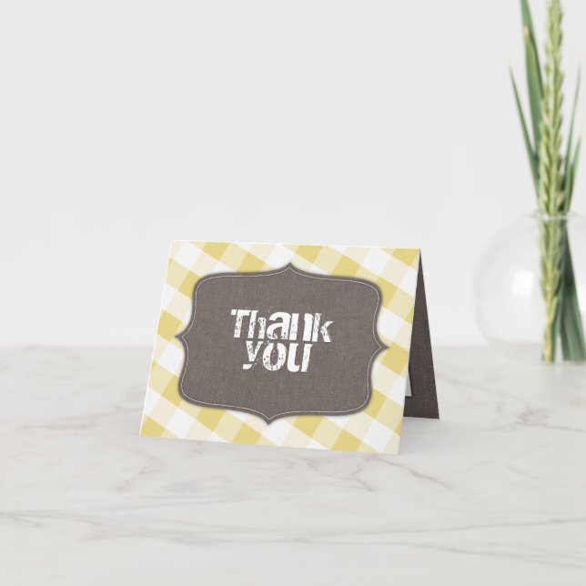 Yellow & White Gingham Canvas Thank You Cards (Front)