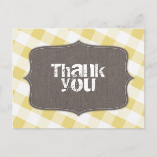 Yellow & White Gingham Canvas Thank You Postcards