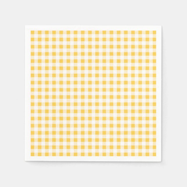 Yellow White Gingham Pattern, Your Monogram Napkin (Front)