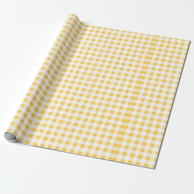 Yellow White Gingham Pattern, Your Monogram Wrapping Paper (Unrolled)