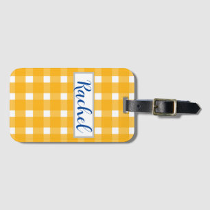 Yellow White Gingham Personalised  Luggage Tag
