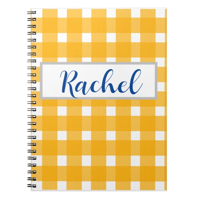 Yellow White Gingham Personalised  Notebook (Front)