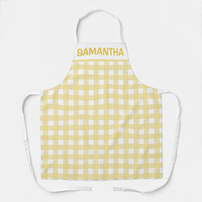 Yellow & White Gingham Plaid pattern Apron (Front)