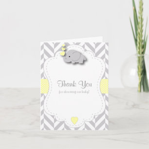 Yellow, White Gray Elephant Baby Shower Thank You Card