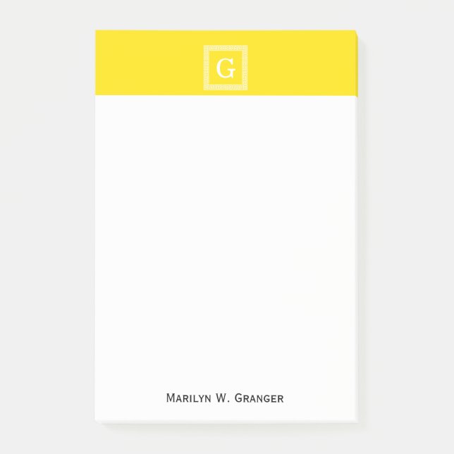 Yellow White Greek Key Frame #1 Initial Monogram Post-it Notes (Front)