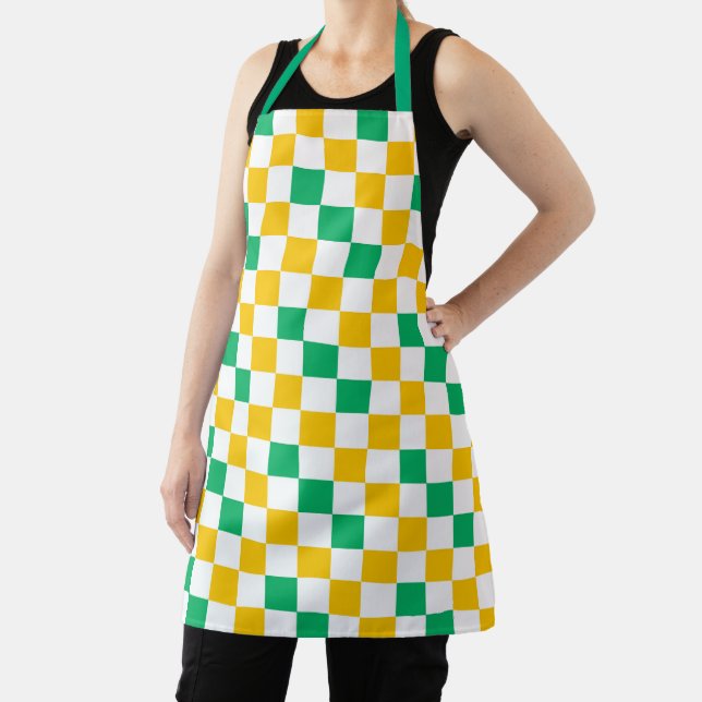 Yellow White Green Chequered Design  Apron (Insitu)