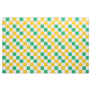 Yellow White Green Chequered Design  Fabric