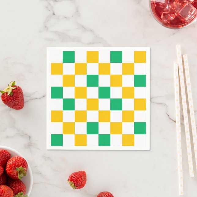 Yellow White Green Chequered Design  Napkin (Insitu)