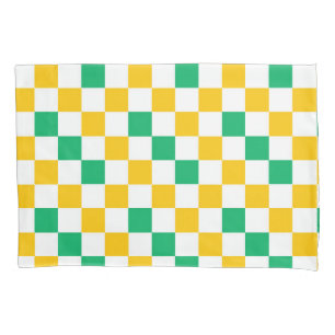 Yellow White Green Chequered Design  Pillowcase