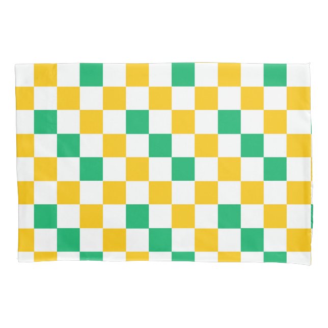 Yellow White Green Chequered Design  Pillowcase (Front)